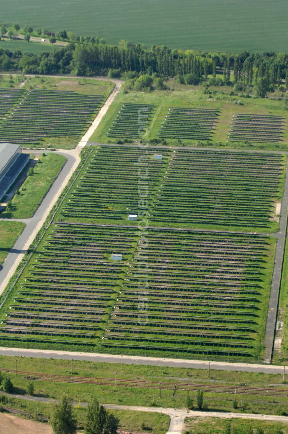 Braunsbedra from the bird's eye view: Solar plant resp. photovoltaic installation Geiseltalsee in Braunsbedra in Saxony-Anhalt