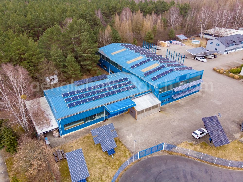 Aerial image Eberswalde - Solar panels manufacturer mp-tec project GmbH in Eberswalde in the state Brandenburg, Germany