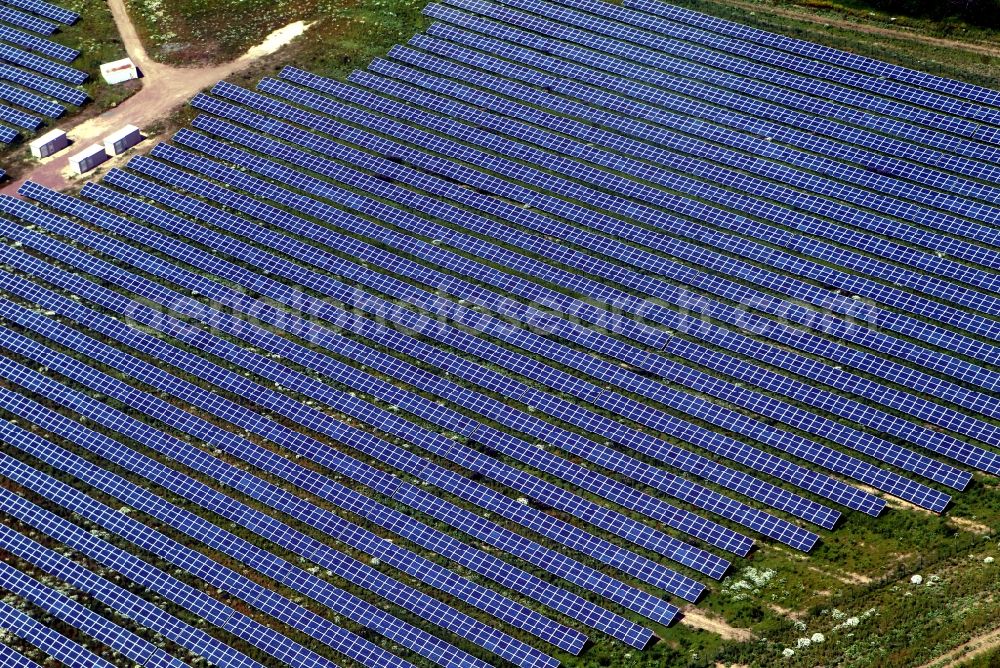 Landsberg OT Oppin from the bird's eye view: Solar panel - solar power plant in Oppin, a district of Landsberg in Saxony-Anhalt