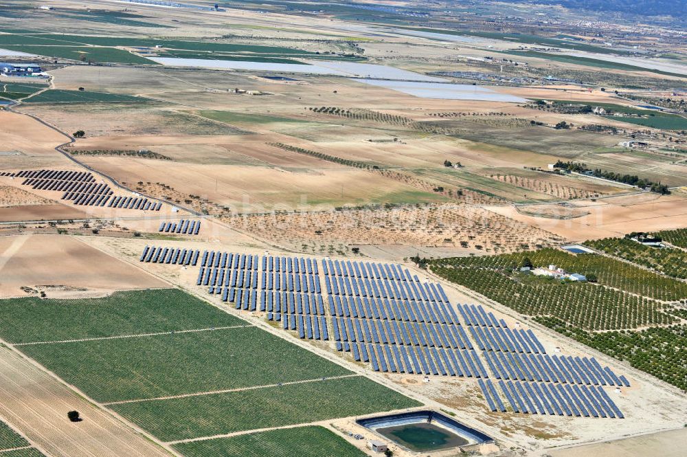 Aerial image Los Martinez - Solar fileds, Solar Park esp. photovoltaic plant Los Martinez in Spain. Operator of the plant is the EEPro Company