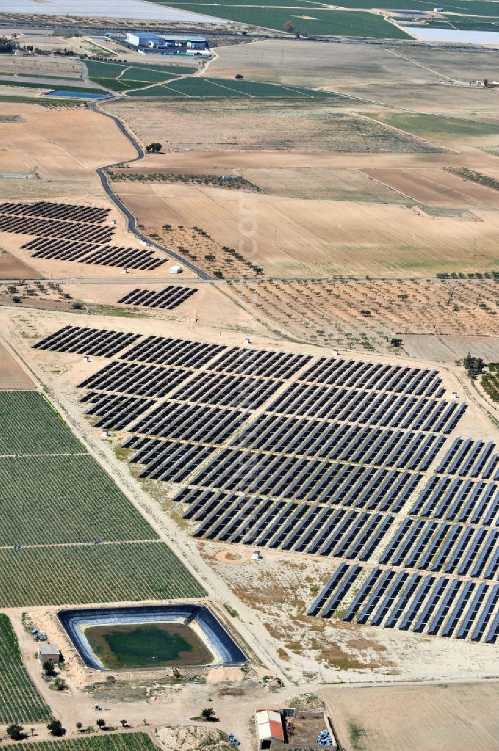 Aerial photograph Los Martinez - Solar fileds, Solar Park esp. photovoltaic plant Los Martinez in Spain. Operator of the plant is the EEPro Company