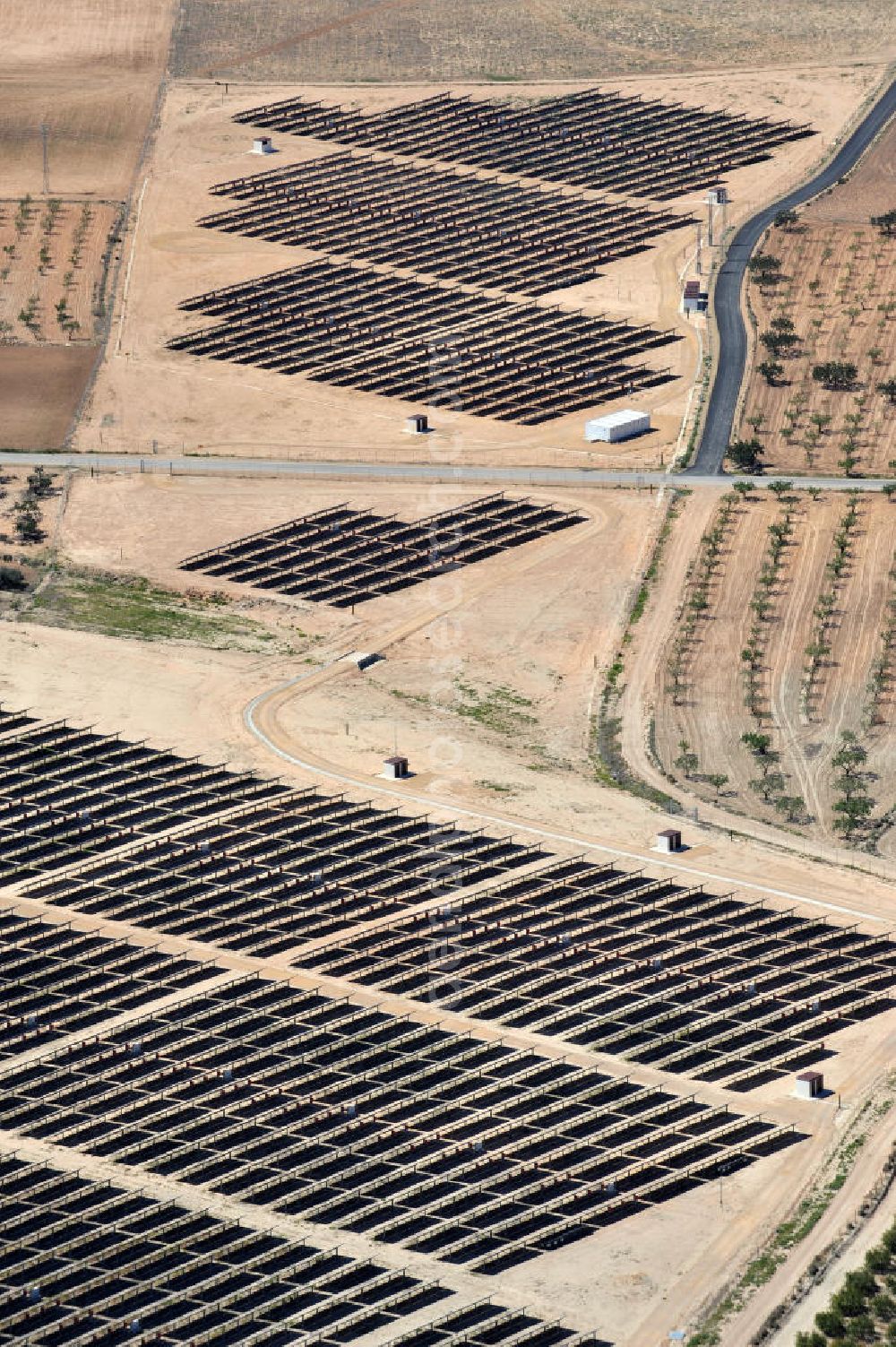 Aerial image Los Martinez - Solar fileds, Solar Park esp. photovoltaic plant Los Martinez in Spain. Operator of the plant is the EEPro Company