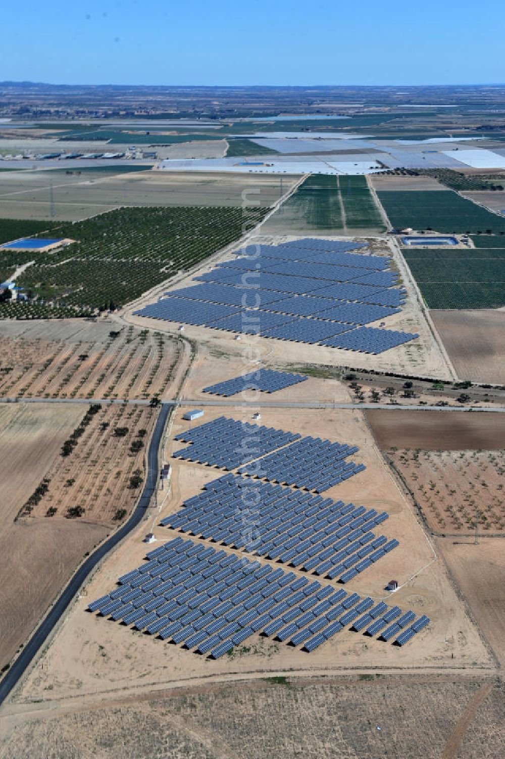 Aerial photograph Los Martinez - Solar fileds, Solar Park esp. photovoltaic plant Los Martinez in Spain. Operator of the plant is the EEPro Company