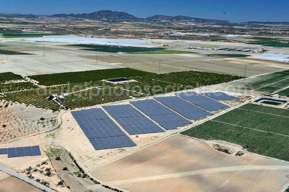 Aerial image Los Martinez - Solar fileds, Solar Park esp. photovoltaic plant Los Martinez in Spain. Operator of the plant is the EEPro Company