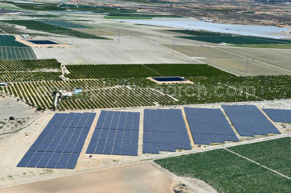 Aerial photograph Los Martinez - Solar fileds, Solar Park esp. photovoltaic plant Los Martinez in Spain. Operator of the plant is the EEPro Company