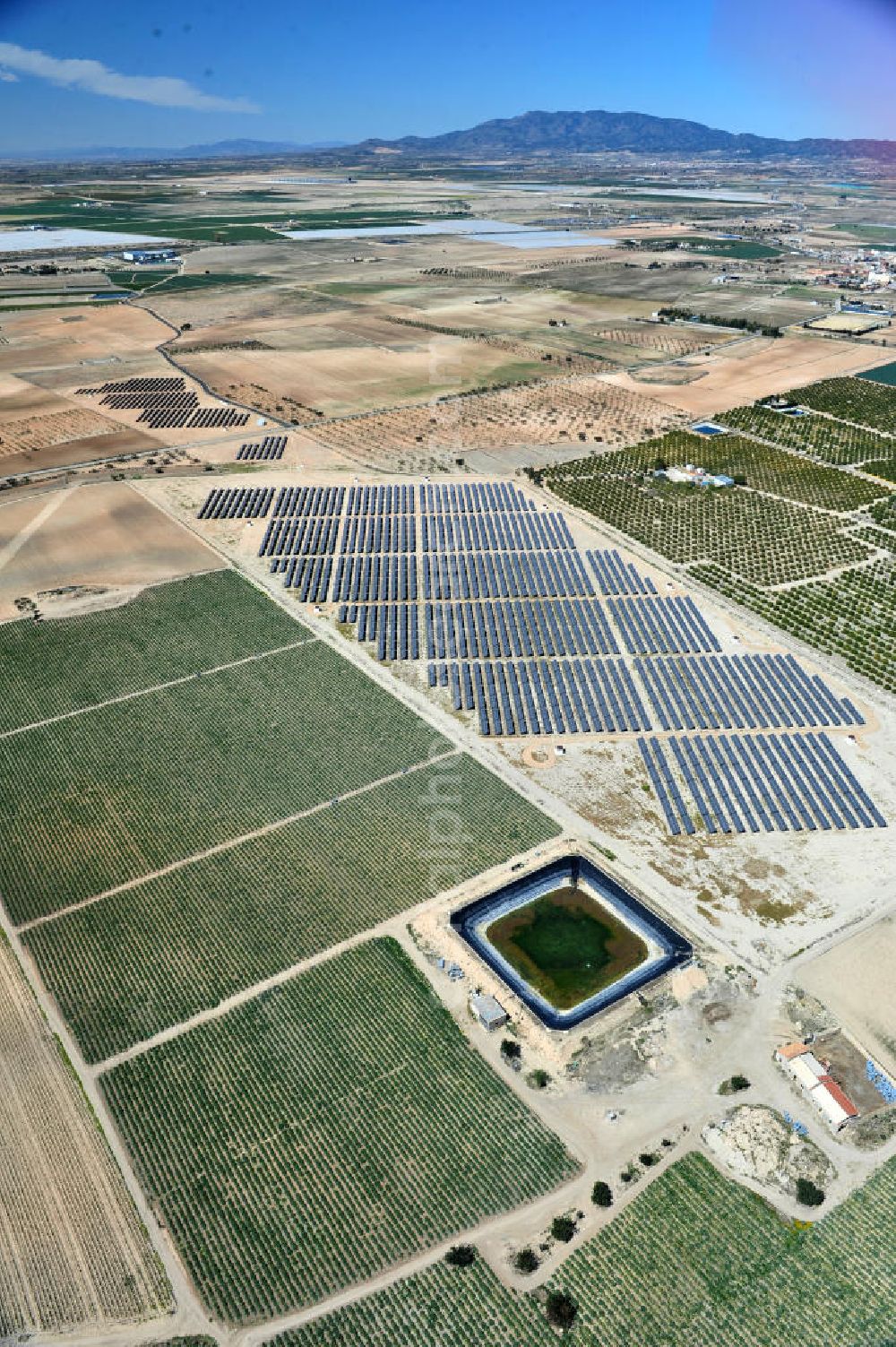 Aerial photograph Los Martinez - Solar fileds, Solar Park esp. photovoltaic plant Los Martinez in Spain. Operator of the plant is the EEPro Company