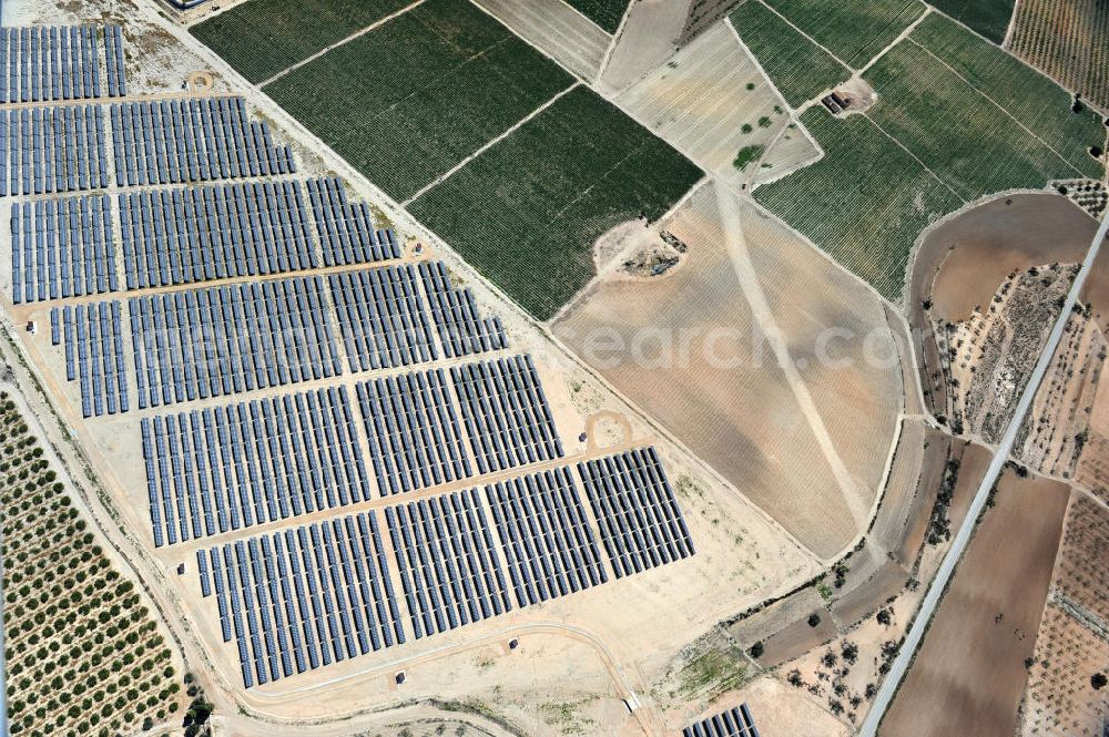 Aerial image Los Martinez - Solar fileds, Solar Park esp. photovoltaic plant Los Martinez in Spain. Operator of the plant is the EEPro Company