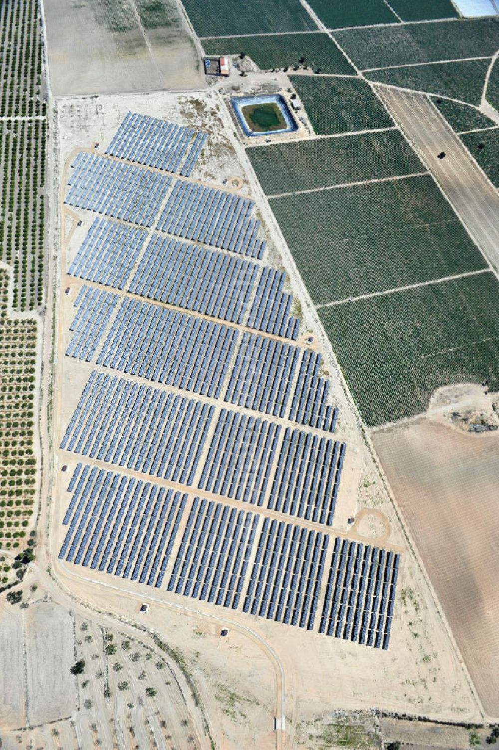 Aerial photograph Los Martinez - Solar fileds, Solar Park esp. photovoltaic plant Los Martinez in Spain. Operator of the plant is the EEPro Company