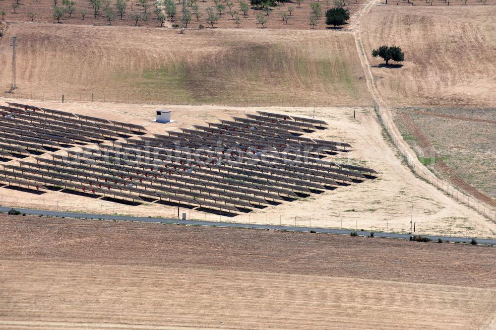 Los Martinez from the bird's eye view: Solar fileds, Solar Park esp. photovoltaic plant Los Martinez in Spain. Operator of the plant is the EEPro Company