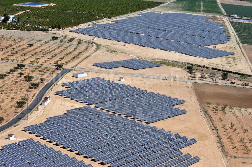 Aerial photograph Los Martinez - Solar fileds, Solar Park esp. photovoltaic plant Los Martinez in Spain. Operator of the plant is the EEPro Company