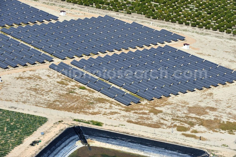 Aerial photograph Los Martinez - Solar fileds, Solar Park esp. photovoltaic plant Los Martinez in Spain. Operator of the plant is the EEPro Company