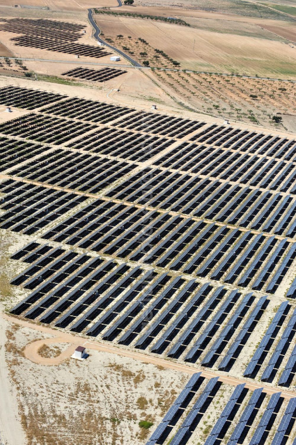 Aerial image Los Martinez - Solar fileds, Solar Park esp. photovoltaic plant Los Martinez in Spain. Operator of the plant is the EEPro Company