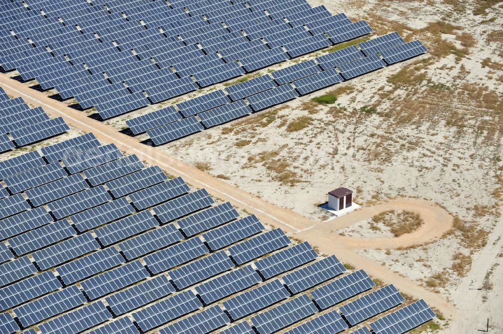 Aerial photograph Los Martinez - Solar fileds, Solar Park esp. photovoltaic plant Los Martinez in Spain. Operator of the plant is the EEPro Company