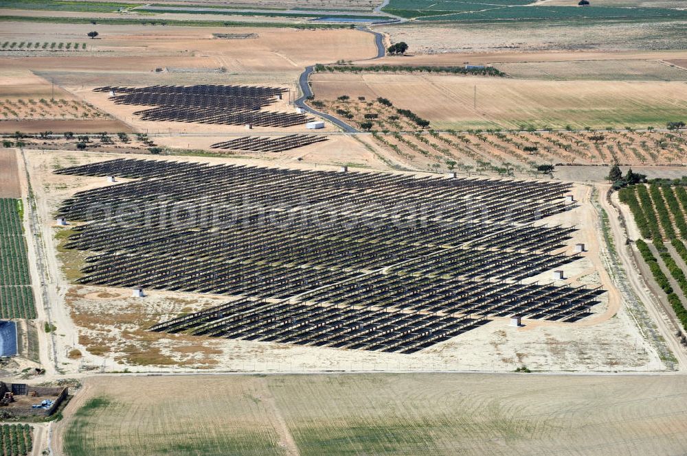 Aerial image Los Martinez - Solar fileds, Solar Park esp. photovoltaic plant Los Martinez in Spain. Operator of the plant is the EEPro Company