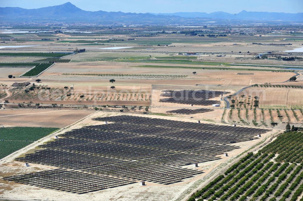 Aerial photograph Los Martinez - Solar fileds, Solar Park esp. photovoltaic plant Los Martinez in Spain. Operator of the plant is the EEPro Company