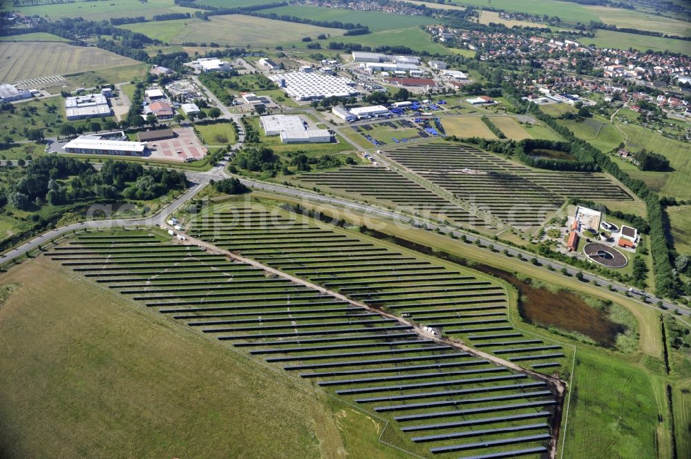 Aerial photograph Boizenburg - Boizenburg 08/07/2012 Newly built solar panel, photovoltaic solar park or along the road 5 on the industrial and commercial area of the eastern edge of Boizenburg / Elbe. The plant operator is the EEPro Company