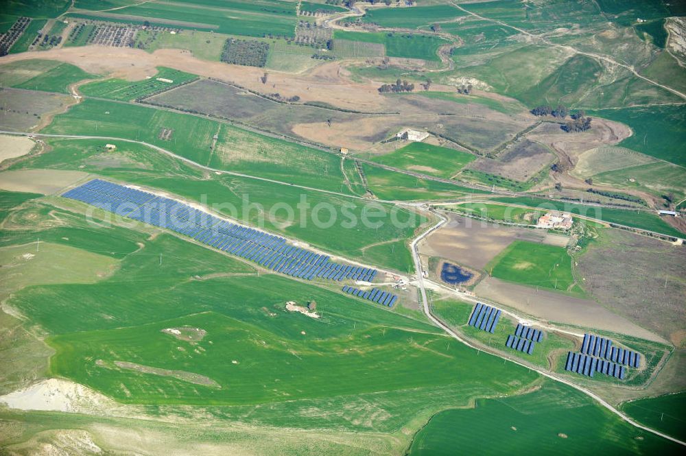 Villalba auf Sizilien from above - Solar fileds, Solar Park esp. photovoltaic plant Villalba at Sicily in Italy. Operator of the plant is the EEPro Company