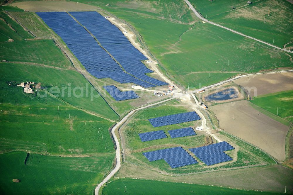 Aerial image Villalba auf Sizilien - Solar fileds, Solar Park esp. photovoltaic plant Villalba at Sicily in Italy. Operator of the plant is the EEPro Company