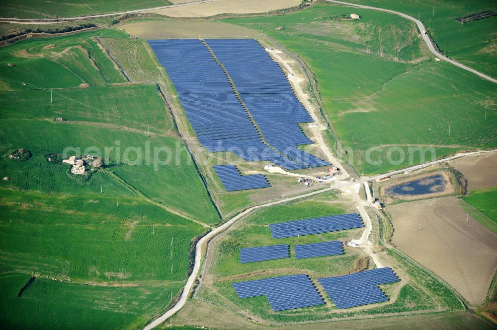 Aerial photograph Villalba auf Sizilien - Solar fileds, Solar Park esp. photovoltaic plant Villalba at Sicily in Italy. Operator of the plant is the EEPro Company