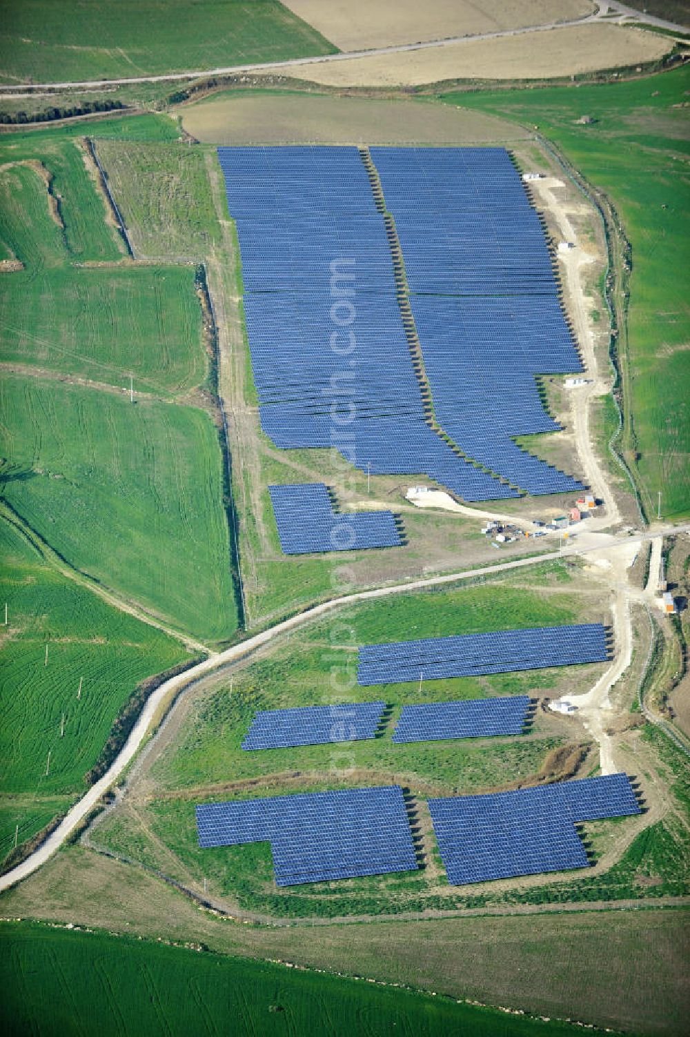 Villalba auf Sizilien from above - Solar fileds, Solar Park esp. photovoltaic plant Villalba at Sicily in Italy. Operator of the plant is the EEPro Company