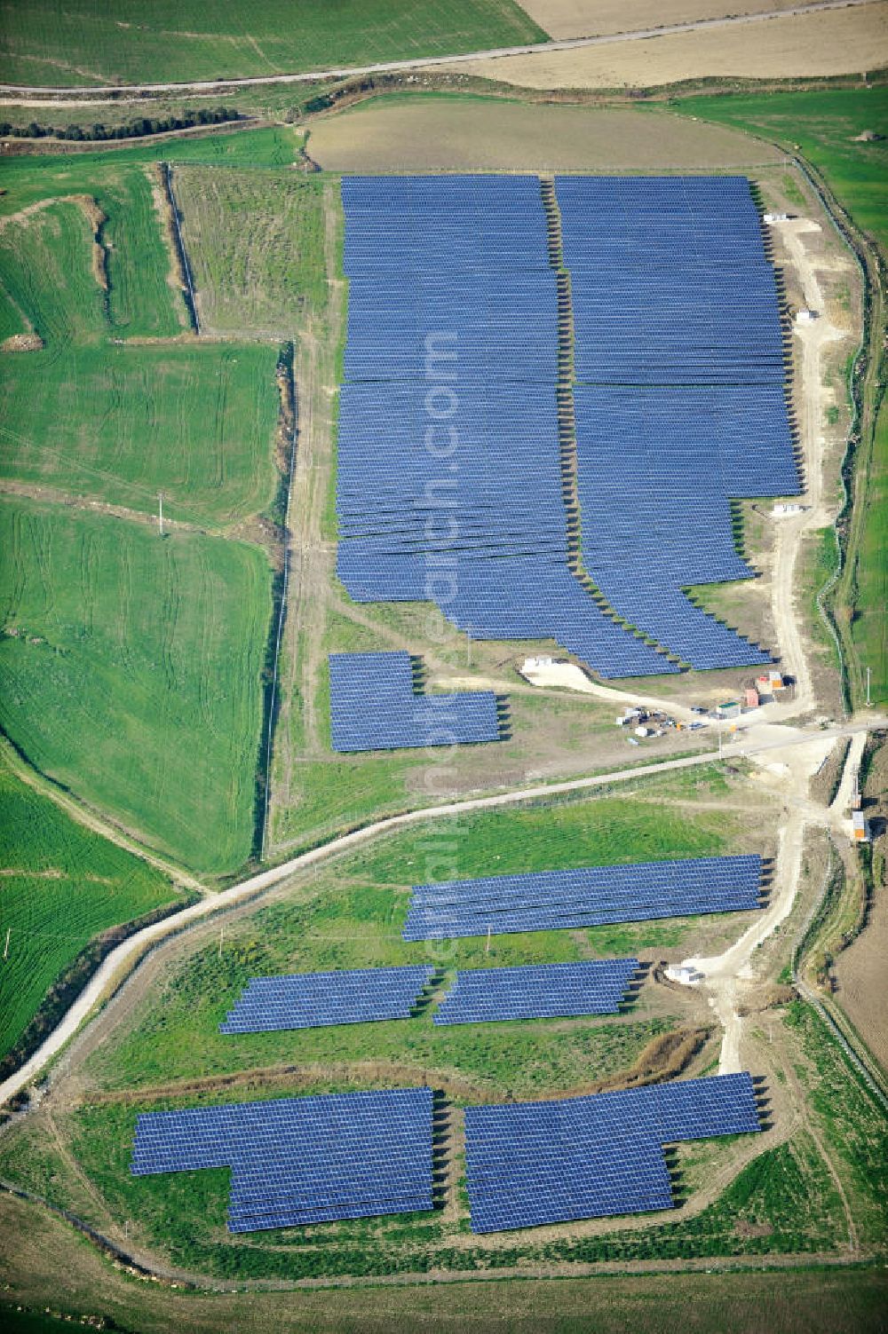 Villalba auf Sizilien from the bird's eye view: Solar fileds, Solar Park esp. photovoltaic plant Villalba at Sicily in Italy. Operator of the plant is the EEPro Company