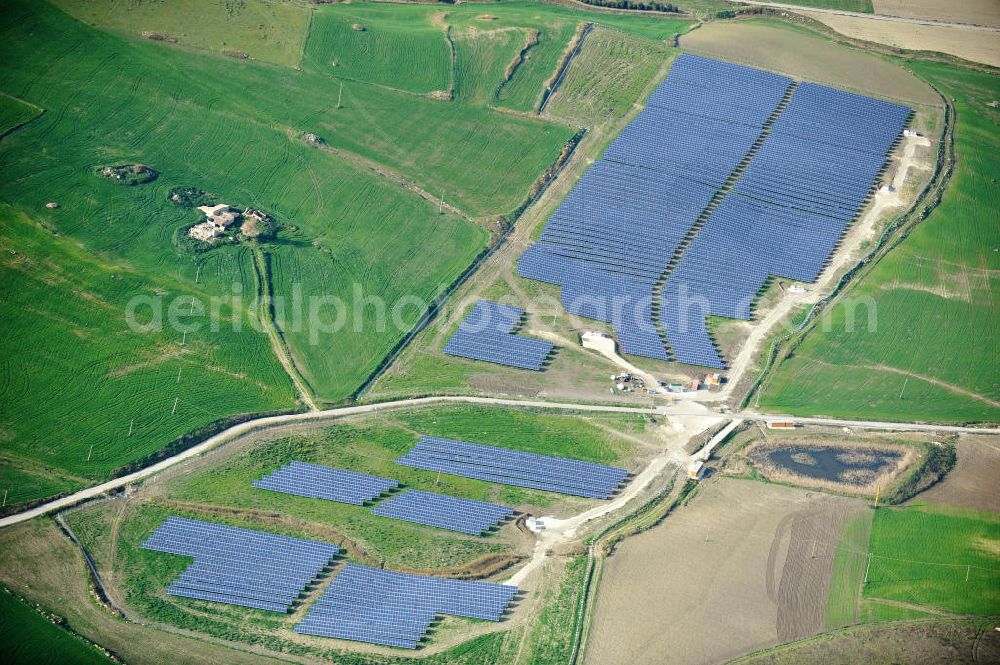 Aerial image Villalba auf Sizilien - Solar fileds, Solar Park esp. photovoltaic plant Villalba at Sicily in Italy. Operator of the plant is the EEPro Company