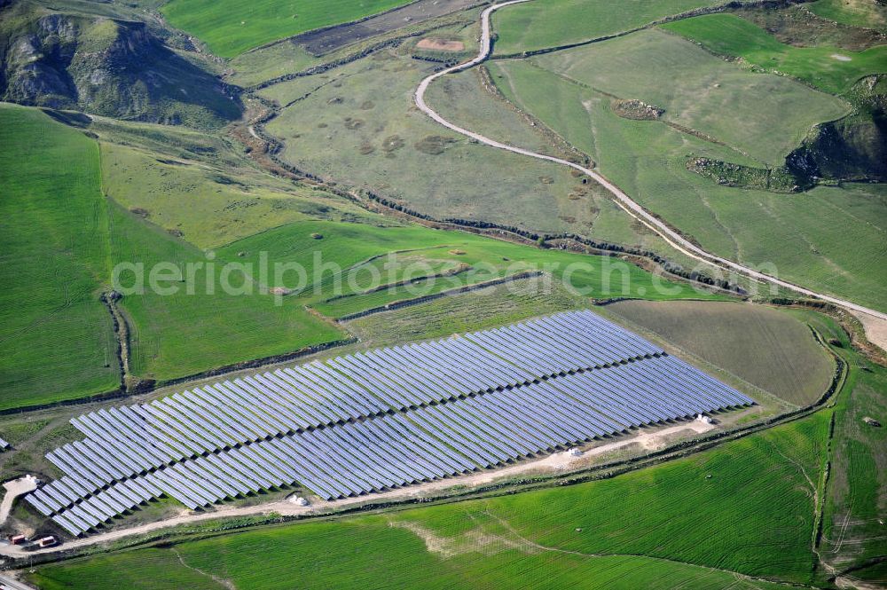 Aerial photograph Villalba auf Sizilien - Solar fileds, Solar Park esp. photovoltaic plant Villalba at Sicily in Italy. Operator of the plant is the EEPro Company