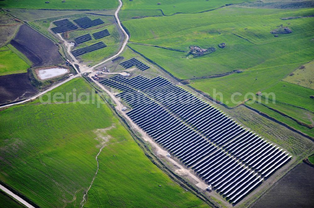 Villalba auf Sizilien from above - Solar fileds, Solar Park esp. photovoltaic plant Villalba at Sicily in Italy. Operator of the plant is the EEPro Company