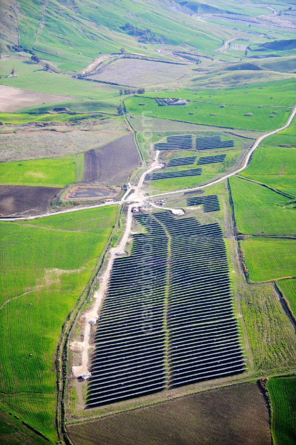 Aerial image Villalba auf Sizilien - Solar fileds, Solar Park esp. photovoltaic plant Villalba at Sicily in Italy. Operator of the plant is the EEPro Company