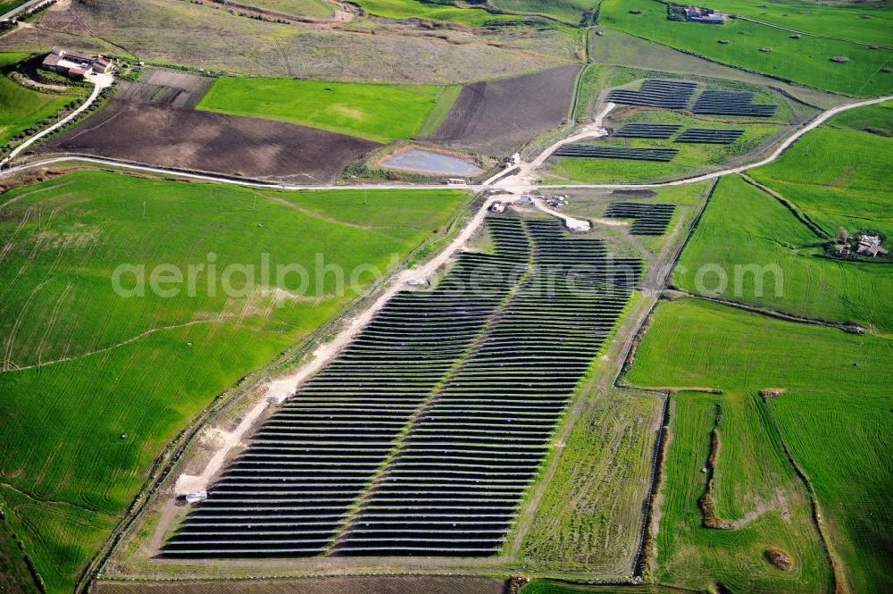 Aerial photograph Villalba auf Sizilien - Solar fileds, Solar Park esp. photovoltaic plant Villalba at Sicily in Italy. Operator of the plant is the EEPro Company