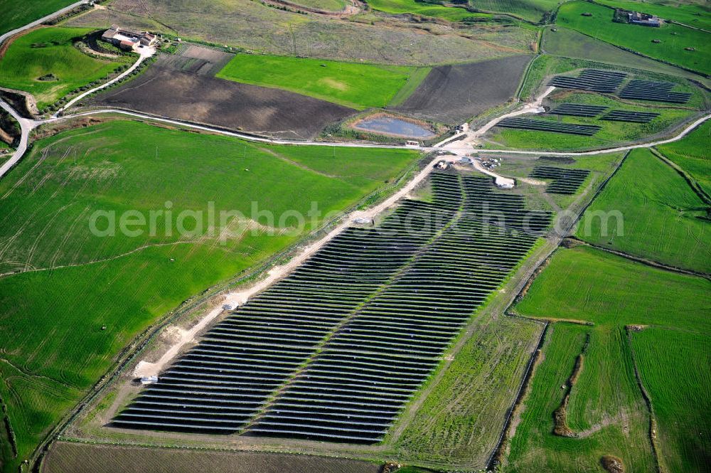 Villalba auf Sizilien from above - Solar fileds, Solar Park esp. photovoltaic plant Villalba at Sicily in Italy. Operator of the plant is the EEPro Company