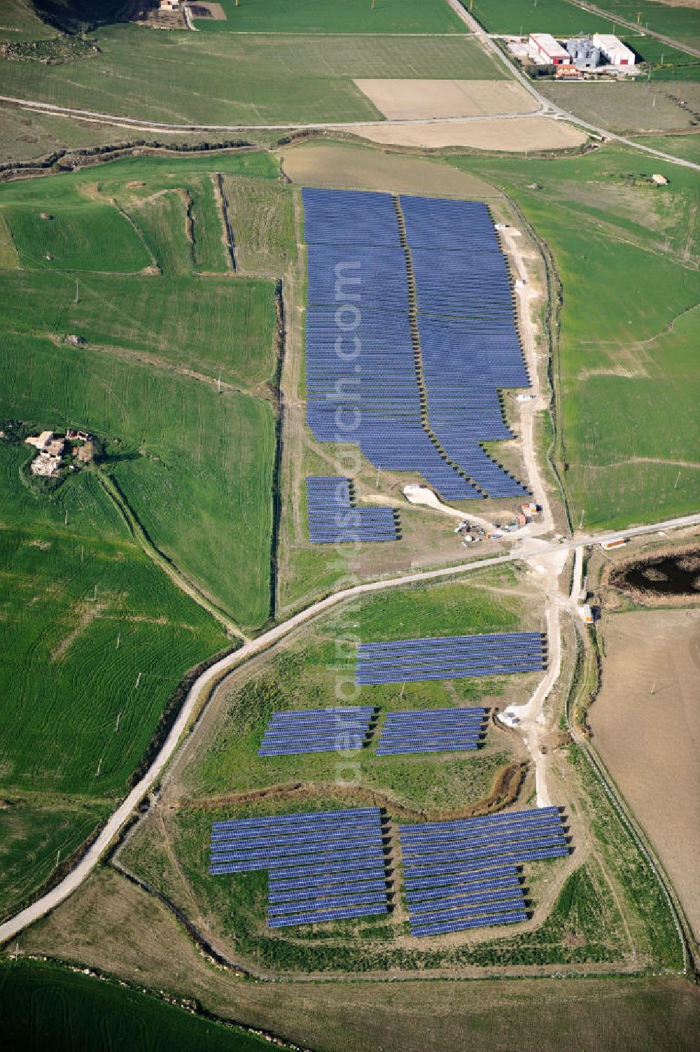 Aerial image Villalba auf Sizilien - Solar fileds, Solar Park esp. photovoltaic plant Villalba at Sicily in Italy. Operator of the plant is the EEPro Company