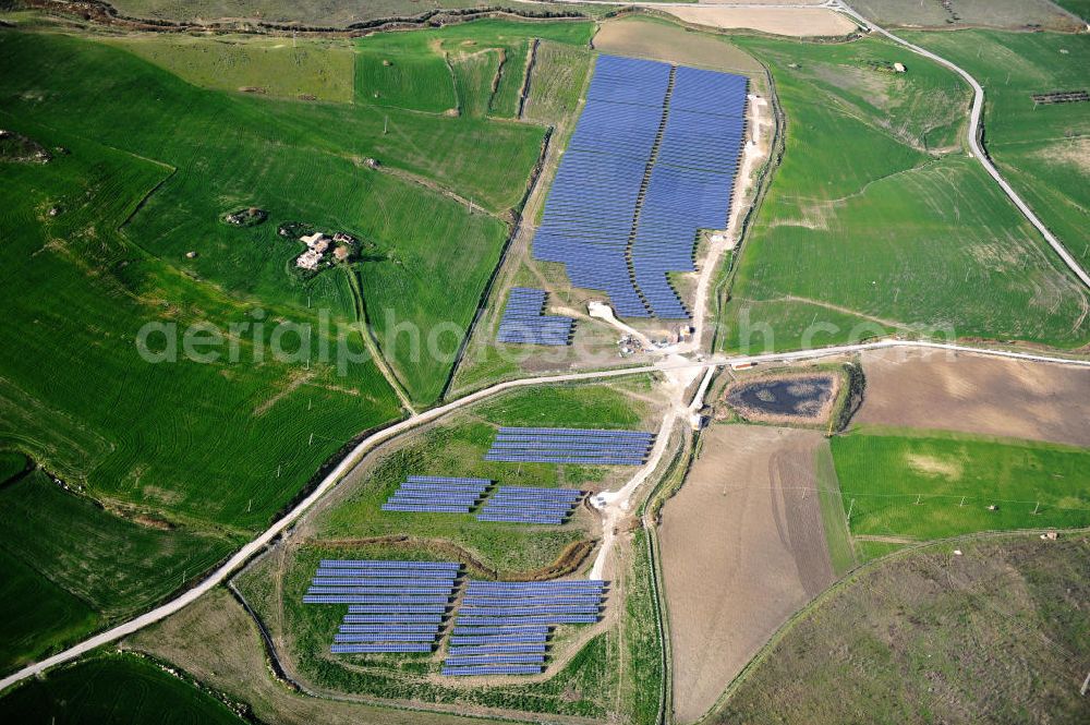 Aerial photograph Villalba auf Sizilien - Solar fileds, Solar Park esp. photovoltaic plant Villalba at Sicily in Italy. Operator of the plant is the EEPro Company