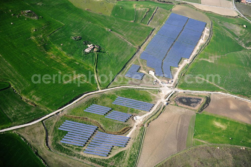 Villalba auf Sizilien from above - Solar fileds, Solar Park esp. photovoltaic plant Villalba at Sicily in Italy. Operator of the plant is the EEPro Company