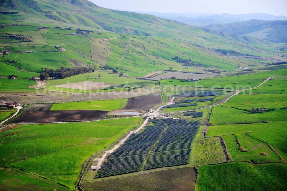 Aerial image Villalba auf Sizilien - Solar fileds, Solar Park esp. photovoltaic plant Villalba at Sicily in Italy. Operator of the plant is the EEPro Company