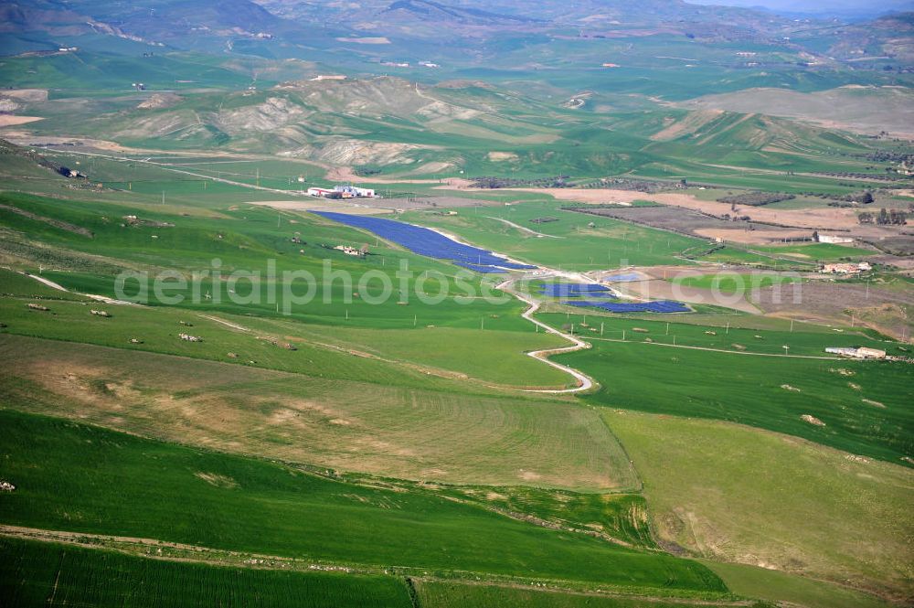 Villalba auf Sizilien from above - Solar fileds, Solar Park esp. photovoltaic plant Villalba at Sicily in Italy. Operator of the plant is the EEPro Company