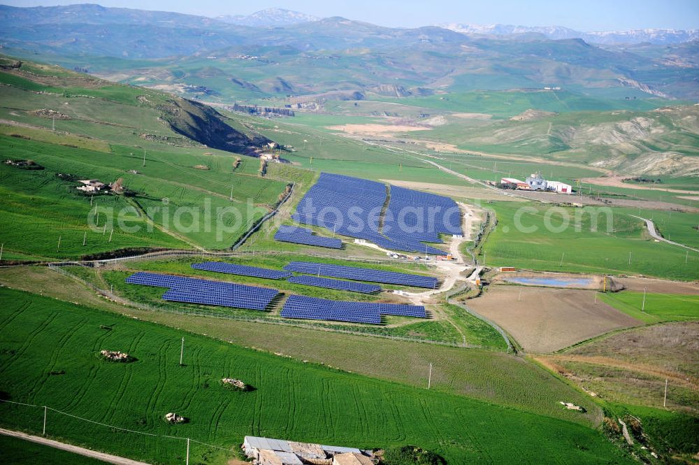 Aerial photograph Villalba auf Sizilien - Solar fileds, Solar Park esp. photovoltaic plant Villalba at Sicily in Italy. Operator of the plant is the EEPro Company