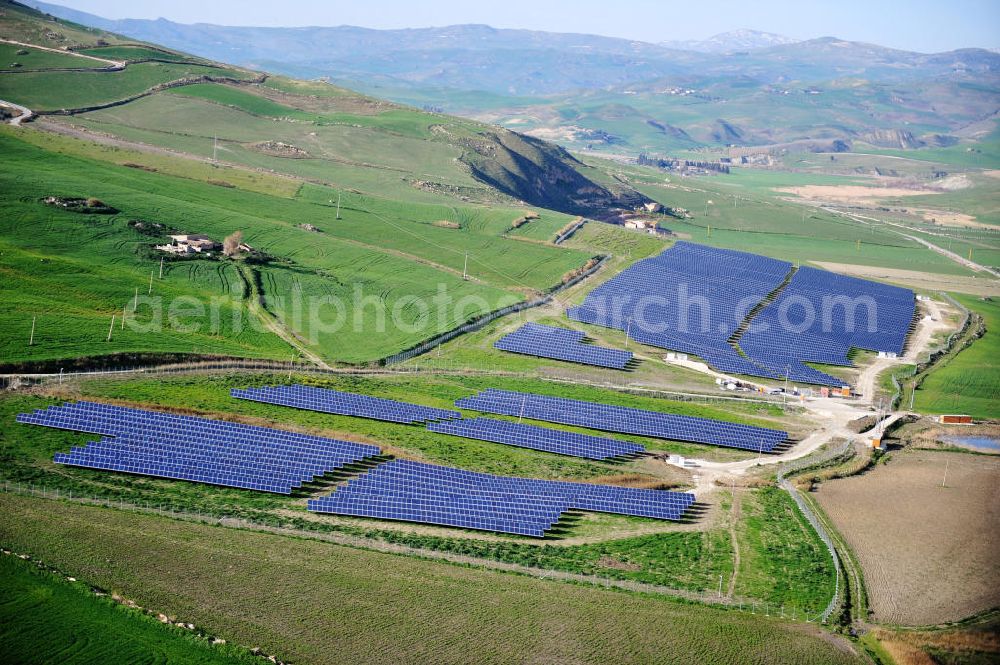 Villalba auf Sizilien from above - Solar fileds, Solar Park esp. photovoltaic plant Villalba at Sicily in Italy. Operator of the plant is the EEPro Company