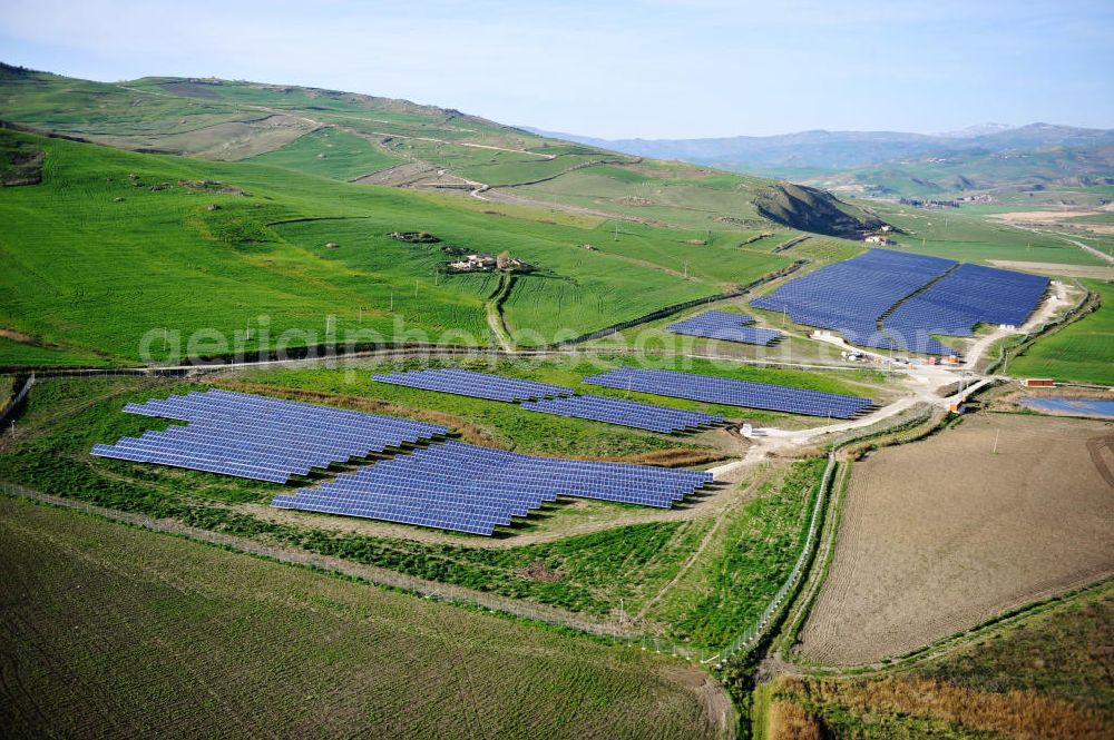 Aerial image Villalba auf Sizilien - Solar fileds, Solar Park esp. photovoltaic plant Villalba at Sicily in Italy. Operator of the plant is the EEPro Company