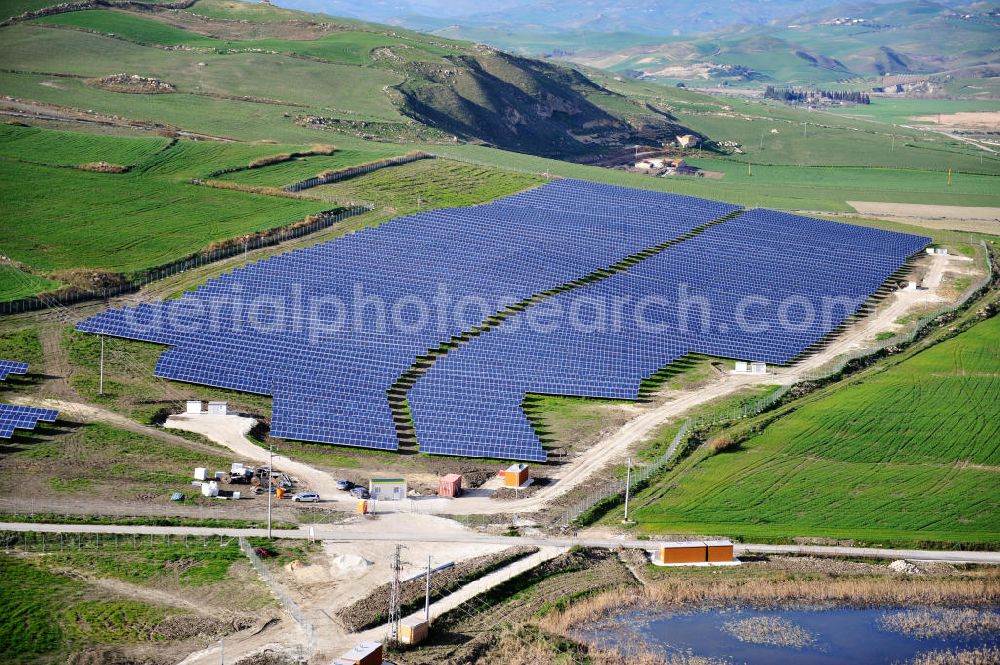 Aerial photograph Villalba auf Sizilien - Solar fileds, Solar Park esp. photovoltaic plant Villalba at Sicily in Italy. Operator of the plant is the EEPro Company