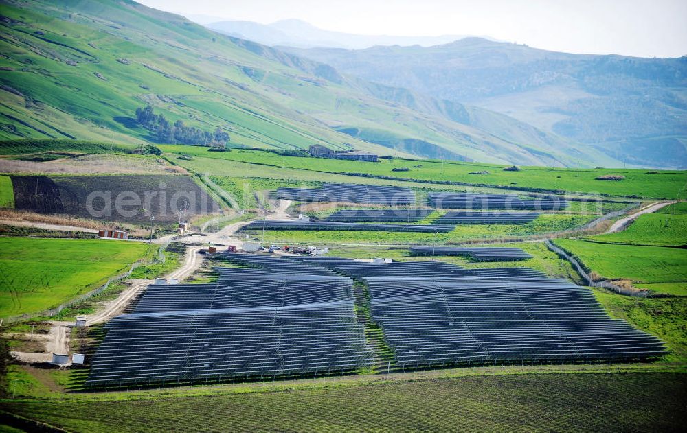 Villalba auf Sizilien from above - Solar fileds, Solar Park esp. photovoltaic plant Villalba at Sicily in Italy. Operator of the plant is the EEPro Company