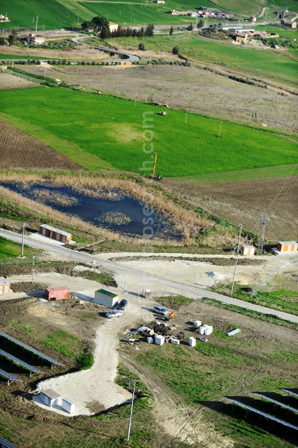 Villalba auf Sizilien from above - Solar fileds, Solar Park esp. photovoltaic plant Villalba at Sicily in Italy. Operator of the plant is the EEPro Company