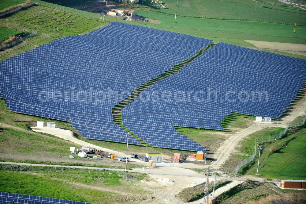 Aerial image Villalba auf Sizilien - Solar fileds, Solar Park esp. photovoltaic plant Villalba at Sicily in Italy. Operator of the plant is the EEPro Company