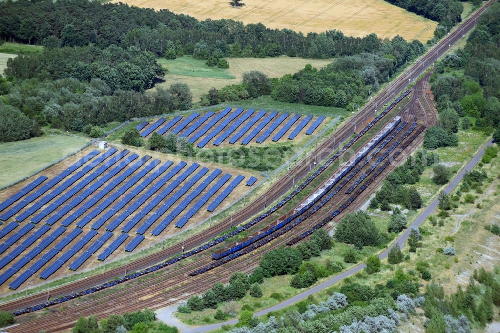 Aerial photograph Großräschen - Marshalling yard and freight station of the Deutsche Bahn in Grossraeschen in the state Brandenburg, Germany