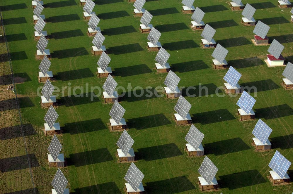 BALLSTÄDT from the bird's eye view: Blick auf die Solarfelder der Solarparc Aktiengesellschaft südlich von Ballstädt in Thüringen. Solarparc AG