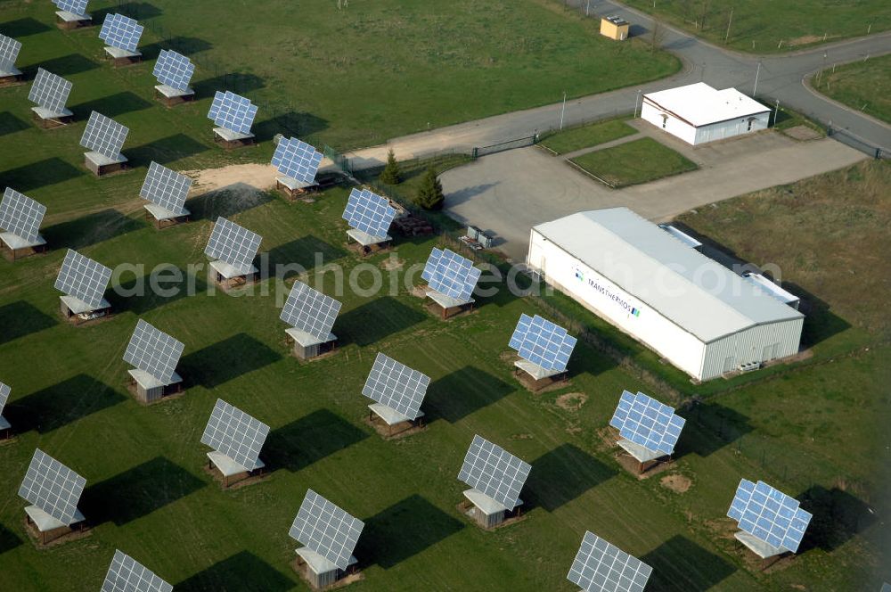 BALLSTÄDT from the bird's eye view: Blick auf die Solarfelder der Solarparc Aktiengesellschaft südlich von Ballstädt in Thüringen. Solarparc AG