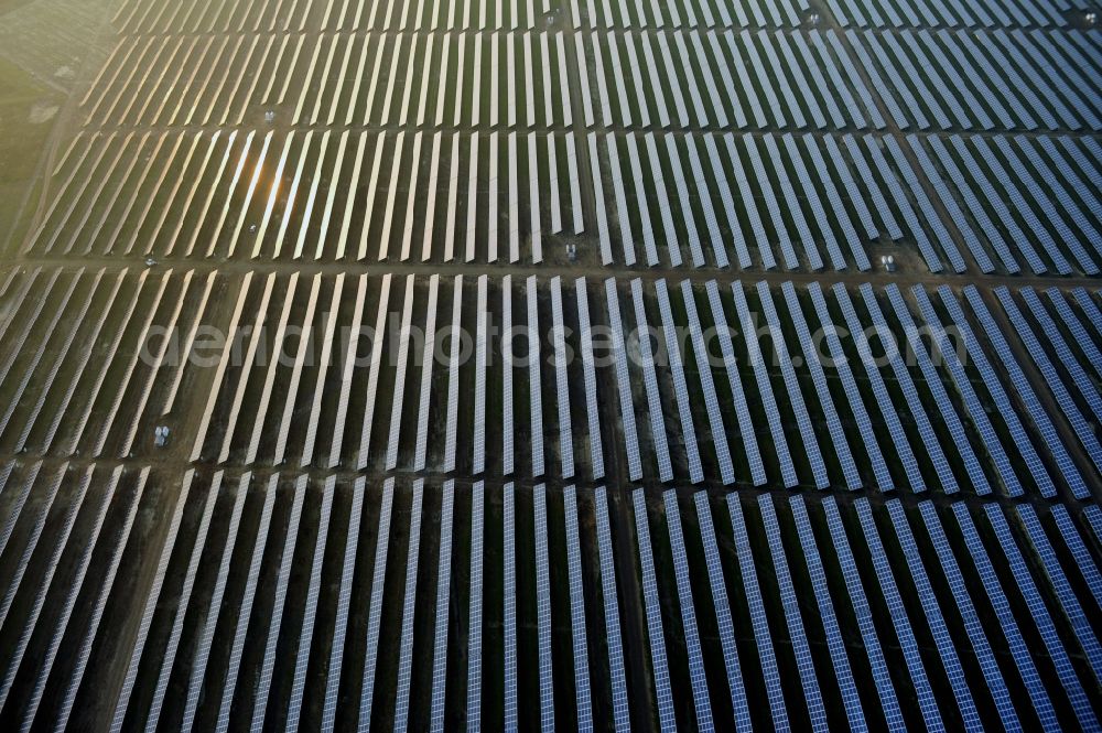 Aerial image Fürstenwalde/Spree - Solar power plant and photovoltaic systems on the former airfield in Fuerstenwalde / Spree in Brandenburg