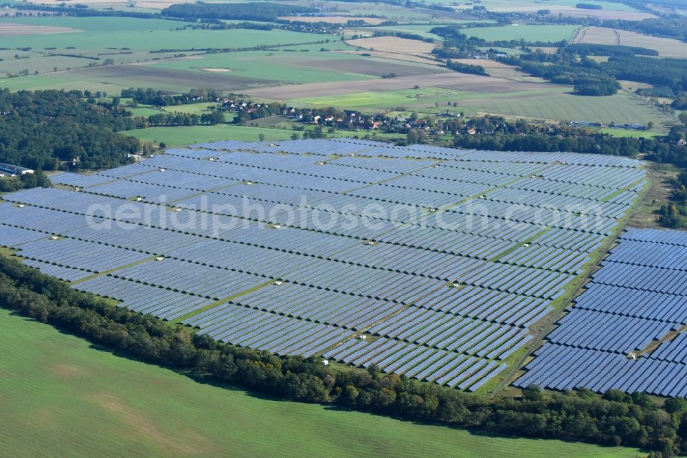 Aerial image Fürstenwalde/Spree - Solar power plant and photovoltaic systems on the formerly airfield in Fuerstenwalde/Spree in the state Brandenburg, Germany