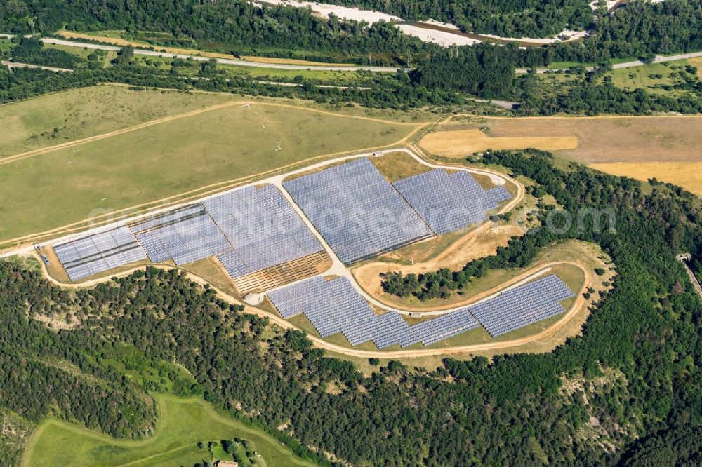 Aerial image Aspres-sur-Buëch - Solar power plant and photovoltaic systems on the airfield in Aspres-sur-Buech in Provence-Alpes-Cote d'Azur, France