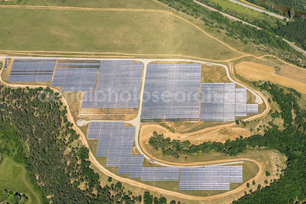 Aspres-sur-Buëch from above - Solar power plant and photovoltaic systems on the airfield in Aspres-sur-Buech in Provence-Alpes-Cote d'Azur, France